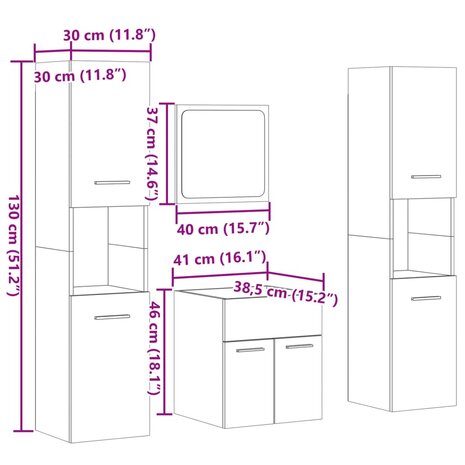 4-delige Badkamermeubelset bewerkt hout betongrijs