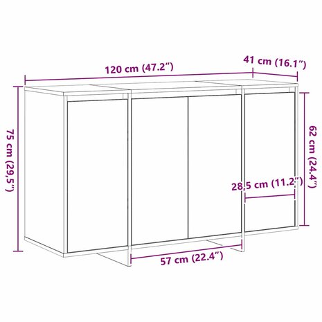 Dressoir Sonoma eiken 120 x 41 x 75 cm Bewerkt hout