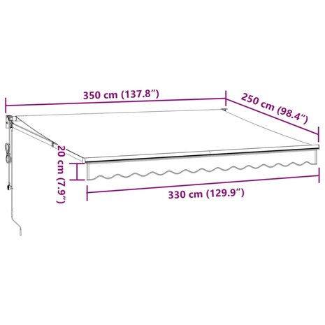 Luifel automatisch uittrekbaar 350x250 cm bordeauxrood