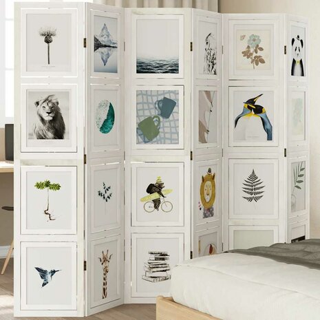 Kamerscherm met 6 panelen massief paulowniahout wit