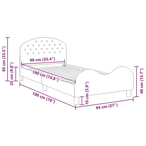 Bedframe voor kinderen met hoofdbord Zwart 90 x 190 cm Fluweel
