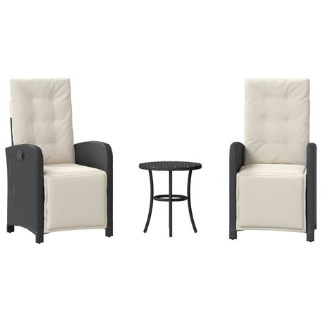 3-delige Bistroset met kussens poly rattan zwart