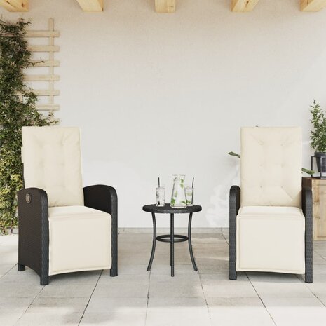 3-delige Bistroset met kussens poly rattan zwart