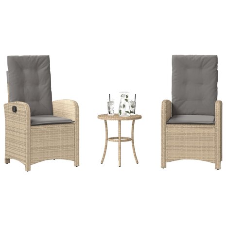 3-delige Bistroset met kussens poly rattan gemengd beige