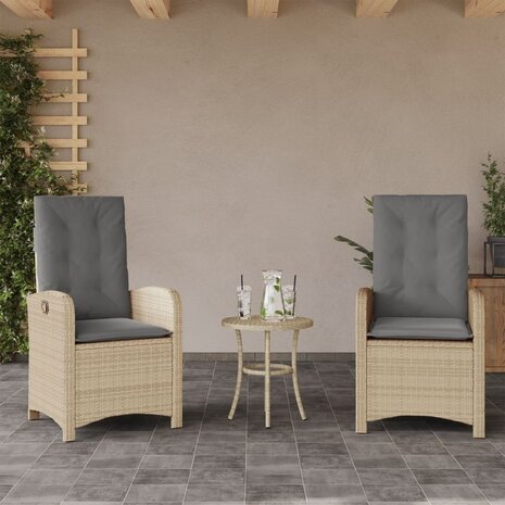 3-delige Bistroset met kussens poly rattan gemengd beige