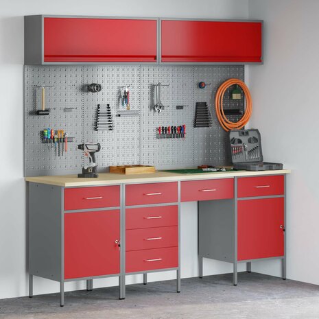 Werk kast met lade 10 pcs Rood Engineered hout en staal